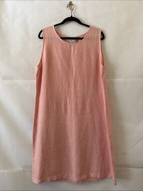 Vintage Dressing Clio Linen Shift Dress Size L Peach Pink Sleeveless Minimalist